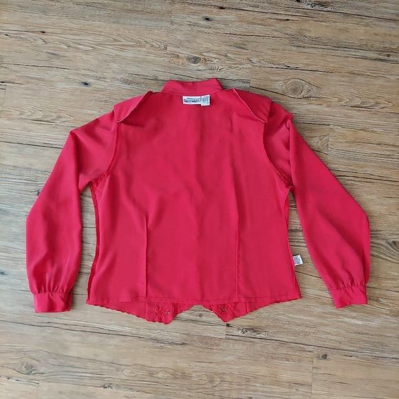 Vintage 80s Christie & Jill Embroidered Cut-out Red Blouse - Picture 13 of 16
